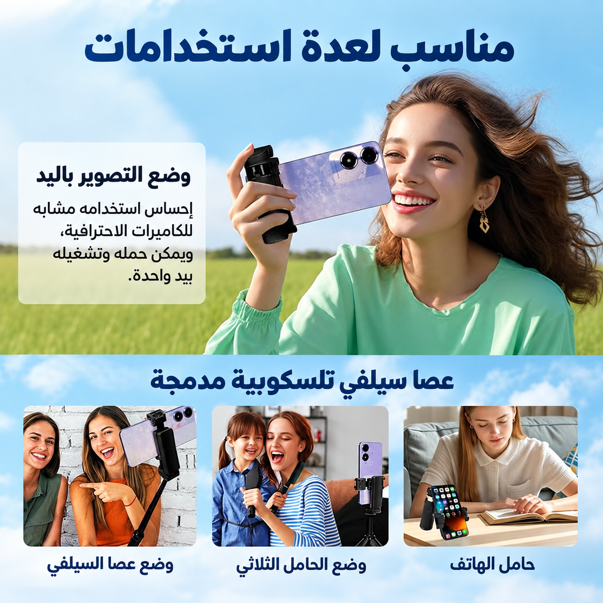 عصا السيلفي الذكية 4×1